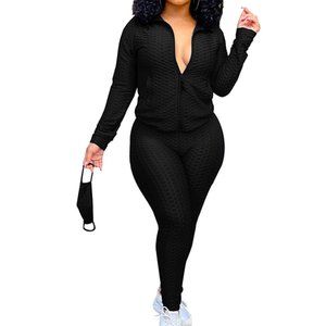 Black High Waist Scrunchy Set + Matching Face Mask